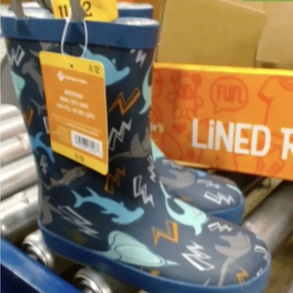 Members Mark‎ Children’s Lined pull on Rain Boot Blue Shark Design size 9/10